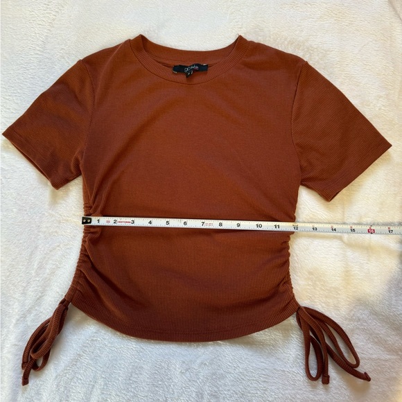 NWOT Francesca's Basic Rust Orange Knit Crop T Shirt with Scrunch Side Detail - Picture 5 of 7